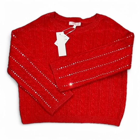Adyson Parker Red Cable Knit Sequin Striped NWT Sweater Size Medium - Picture 2 of 13